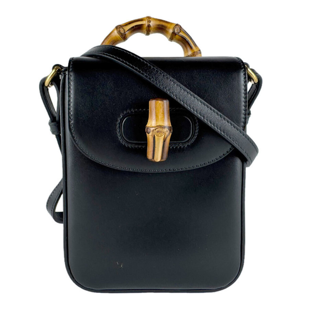GUCCI Authentic Black Leather Bamboo Shoulder Bag - Picture 1 of 13